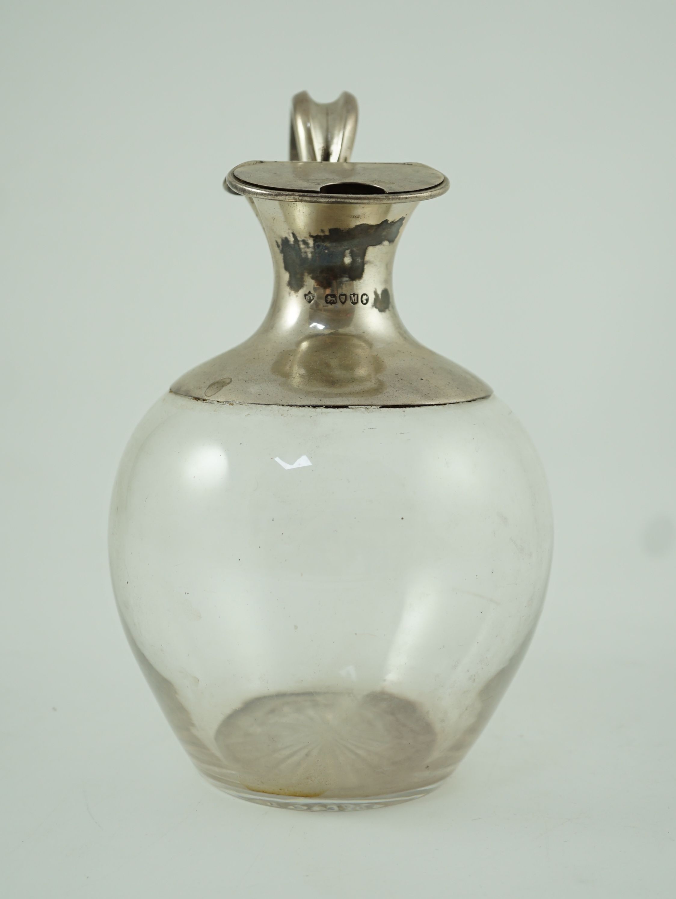 A Victorian silver mounted glass baluster claret jug, by Rupert Favell